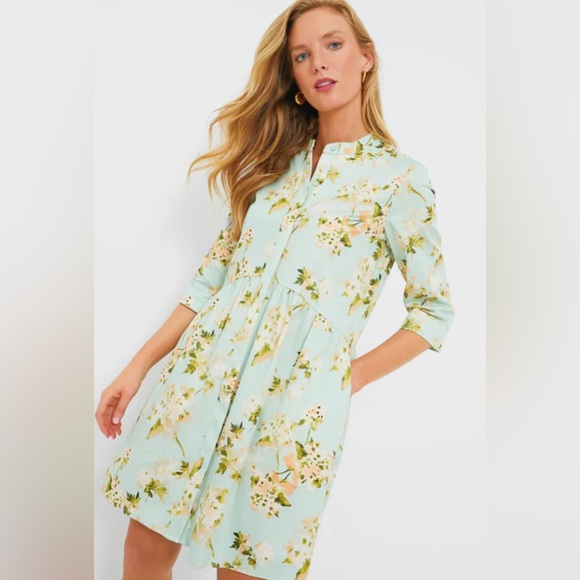 Tuckernuck Dresses & Skirts - Tuckernuck Aqua Watercolor Royal Shirt Dress Small